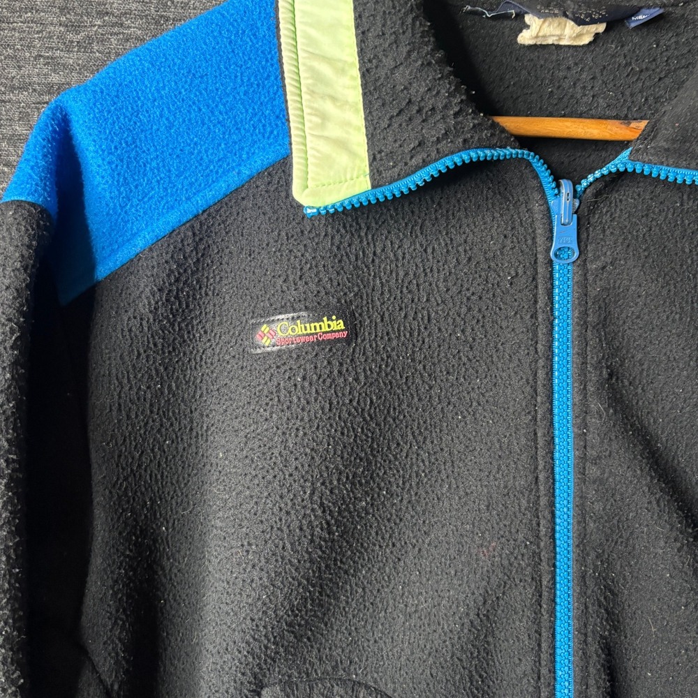 Vintage 90s Columbia Sportswear Fleece Jacket Mens M Black Blue Colorblock USA - Picture 6 of 11
